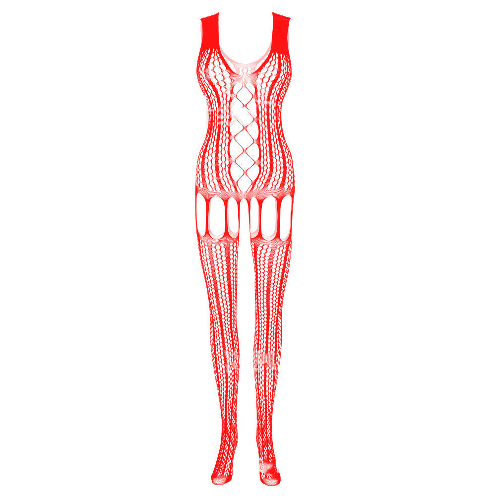 Suspender Hollowed Out Mesh Mesh Open File One-Piece Stockings
