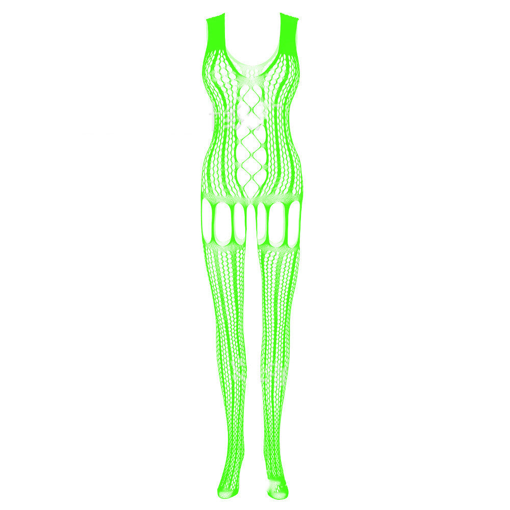 Suspender Hollowed Out Mesh Mesh Open File One-Piece Stockings