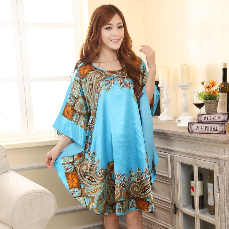 Women Chinese Style Silk Rayon Robe Sexy Loose Home Dress Bath Gown