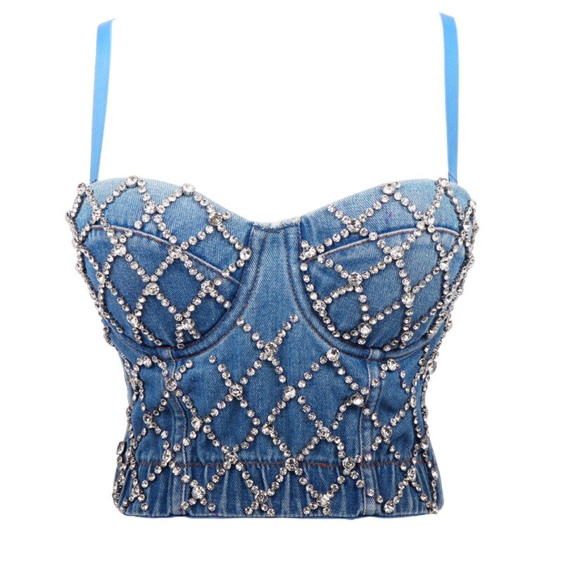 Women Crop Top Tank Sexy Cami Push Up Denim Bra Backless Party Club Vest