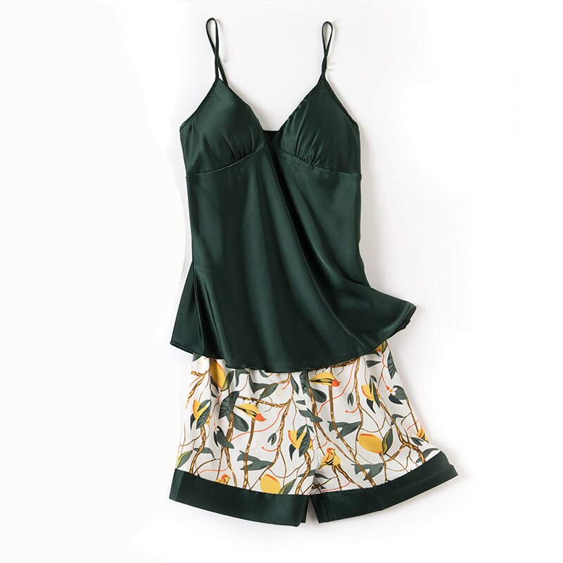 4 Pcs Women Set Sexy Pajamas Sleepwear Sleep Lounge With Chest Pads