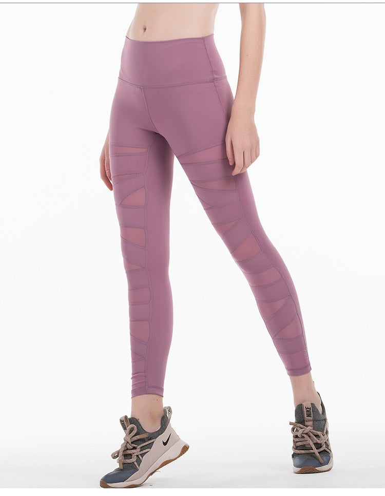 Women Mesh Leggings Naked-Feel High Waist Sport Stretchy Squat Proof Fitness Pants
