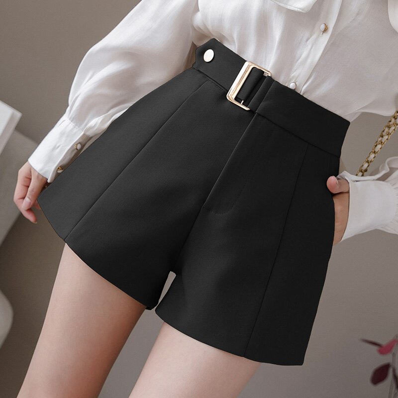Women Pocket High Waisted Booty Shorts Casual Loose Wide Leg Elegant Shorts