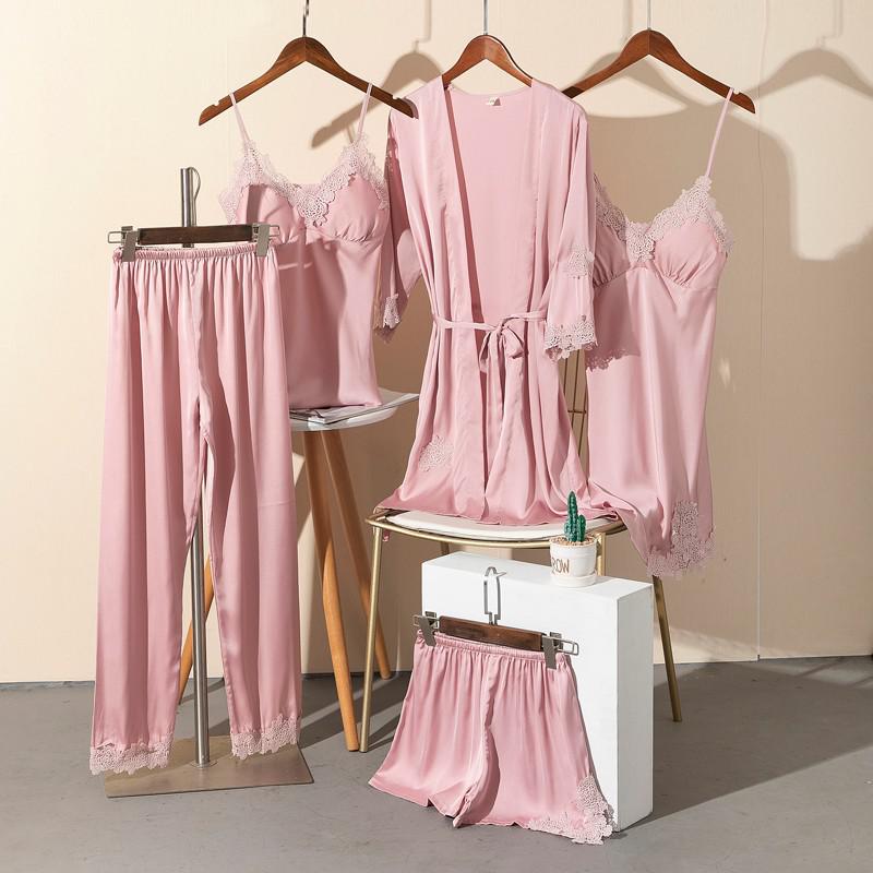 5 Pcs Sleepwear Women Sexy Robe Gown Silky Sleepwear Nightgown