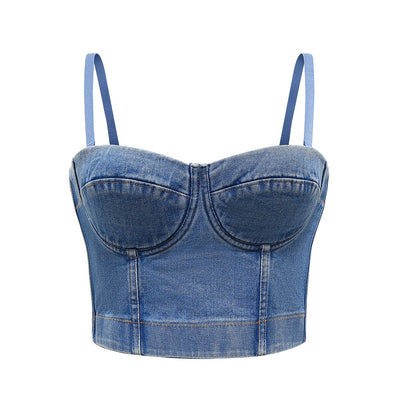 Women Crop Top Tank Sexy Cami Push Up Denim Bra Backless Party Club Vest