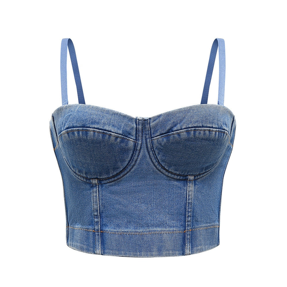 Women Crop Top Tank Sexy Cami Push Up Denim Bra Backless Party Club Vest