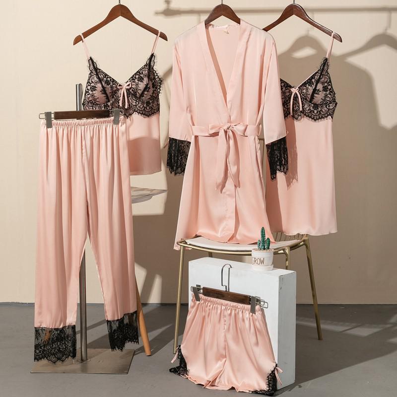 5 Pcs Sleepwear Women Sexy Robe Gown Silky Sleepwear Nightgown