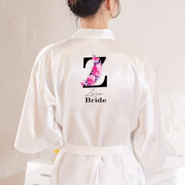 Personalised Bride Robe Custom Name Birthday And Bridesmaid Robe, Dressing Gown Satin Bridal Pajamas