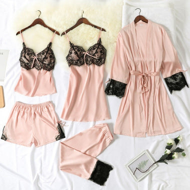 5 Pcs Sleepwear Women Sexy Robe Gown Silky Sleepwear Nightgown