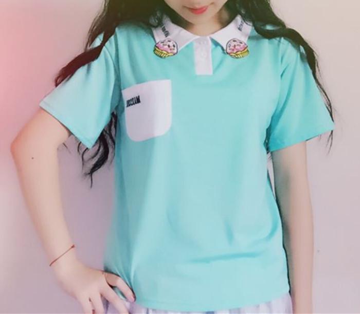 Women Candy Color Cake Casual Loose Summer Polo Shirt