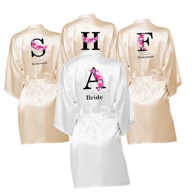 Personalised Bride Robe Custom Name Birthday And Bridesmaid Robe, Dressing Gown Satin Bridal Pajamas