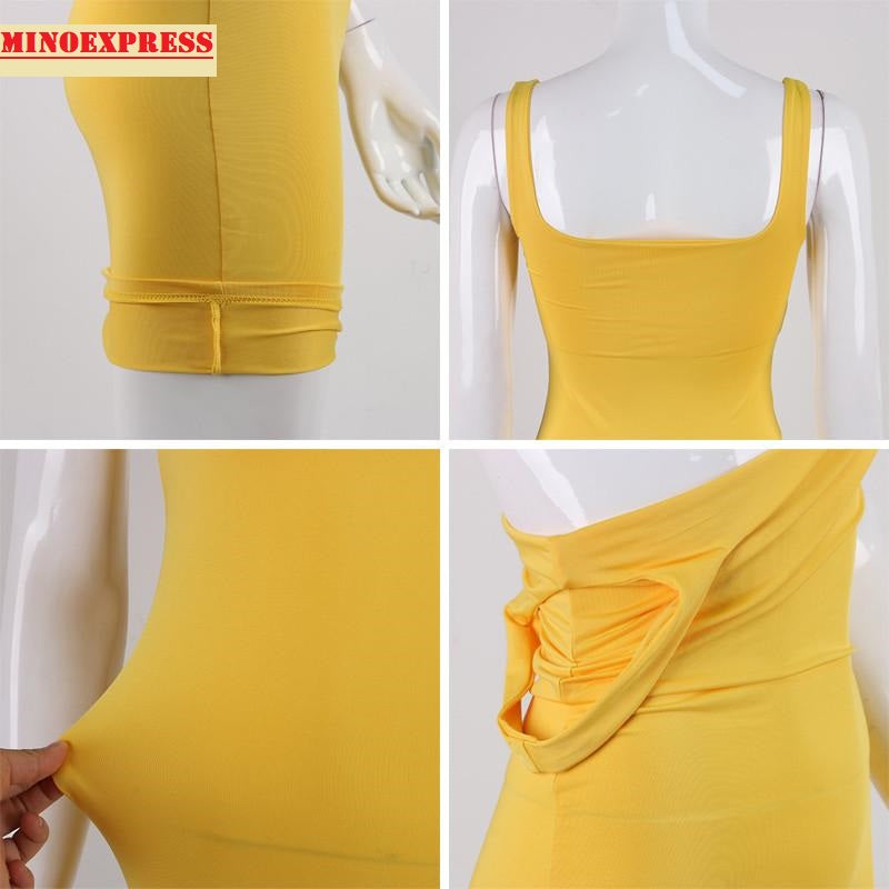 Women Square Neck Sleeveless Mini Dress Bodycon Sexy Backless Party Bodycon