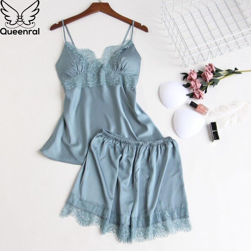 5 PCS Women Pajama Set Sexy Lace Satin Sleepwear With Chest Pads - MinoExpress