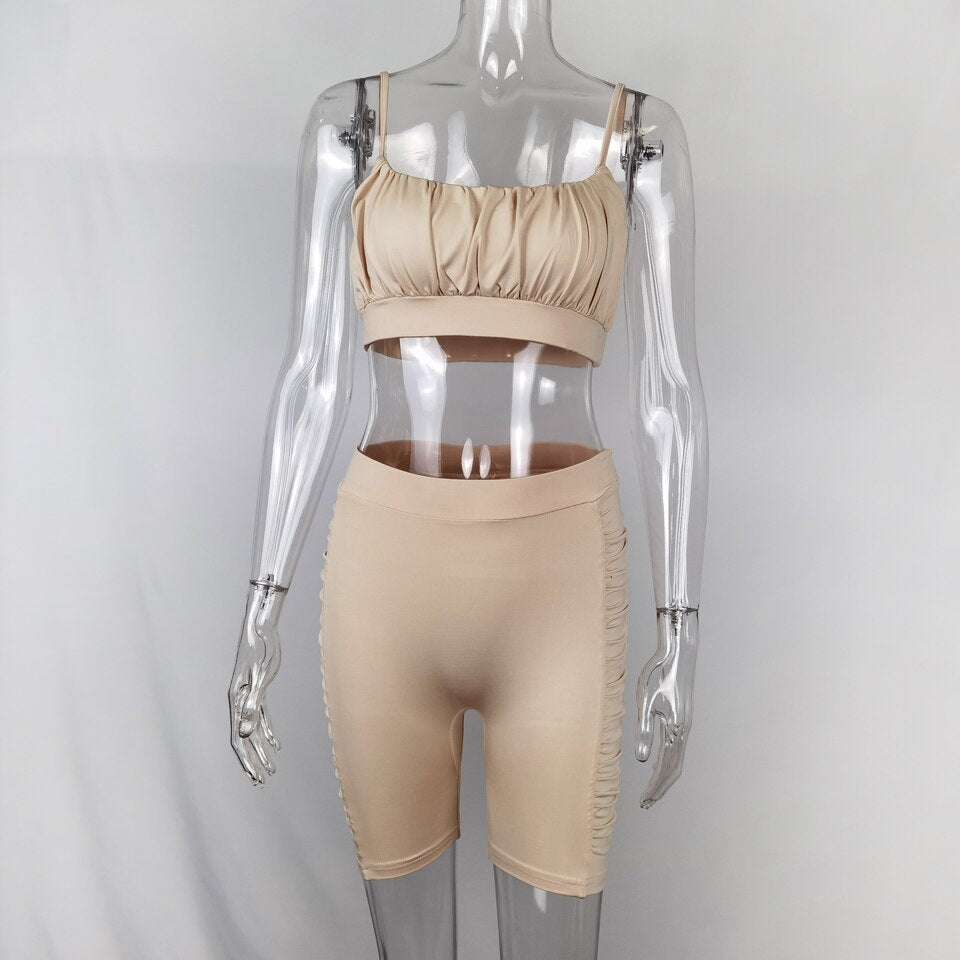 2 Pcs Women Sexy Fashion Set Summer Chic Shinny Tracksuit Casual Outfits