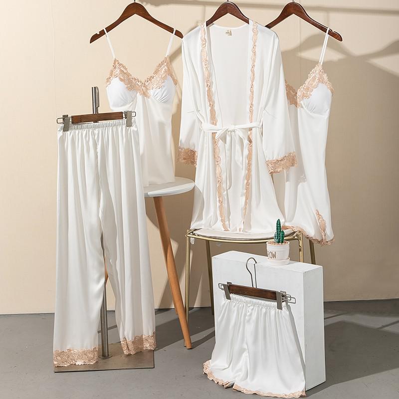 5 Pcs Sleepwear Women Sexy Robe Gown Silky Sleepwear Nightgown