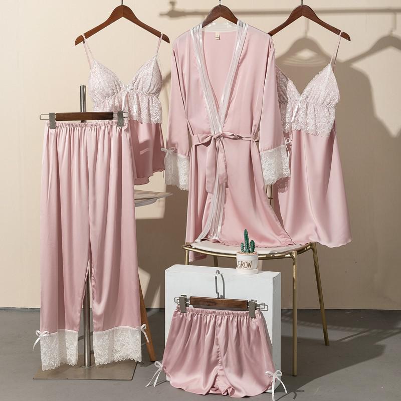 5 Pcs Sleepwear Women Sexy Robe Gown Silky Sleepwear Nightgown