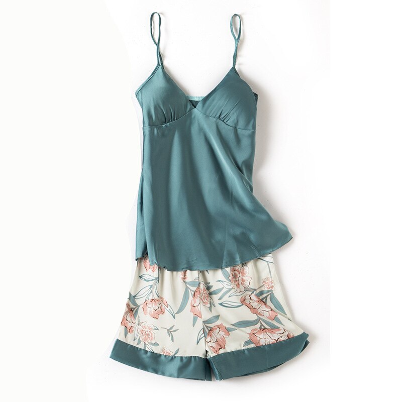 4 Pcs Women Set Sexy Pajamas Sleepwear Sleep Lounge With Chest Pads