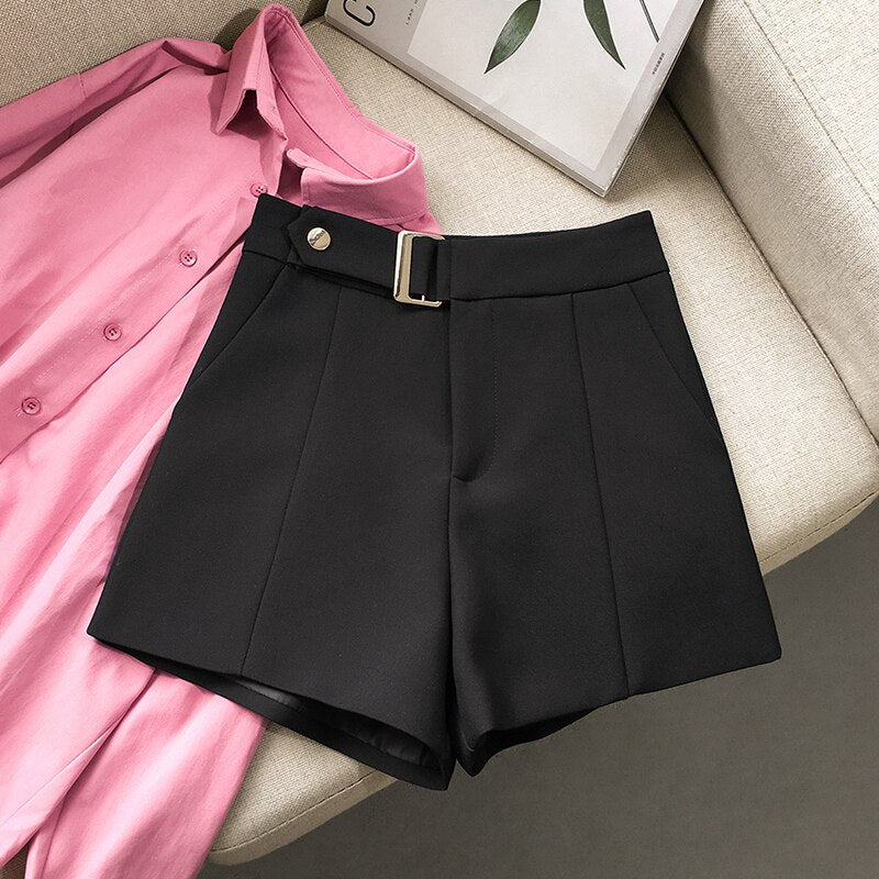 Women Pocket High Waisted Booty Shorts Casual Loose Wide Leg Elegant Shorts