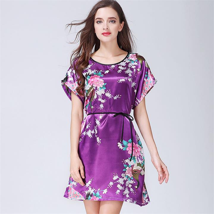 Women Chinese Style Silk Rayon Robe Sexy Loose Home Dress Bath Gown