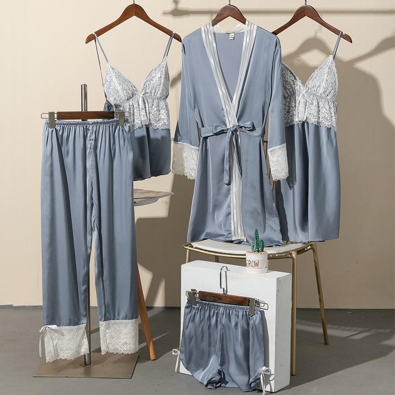5 Pcs Sleepwear Women Sexy Robe Gown Silky Sleepwear Nightgown
