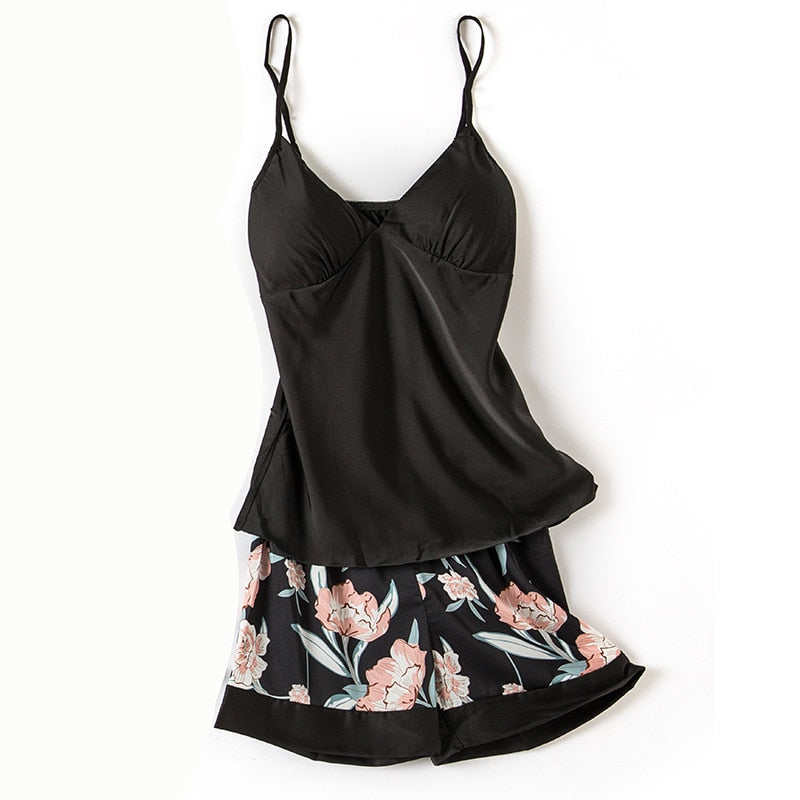 4 Pcs Women Set Sexy Pajamas Sleepwear Sleep Lounge With Chest Pads