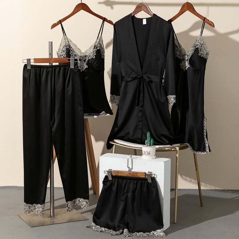 5 Pcs Sleepwear Women Sexy Robe Gown Silky Sleepwear Nightgown