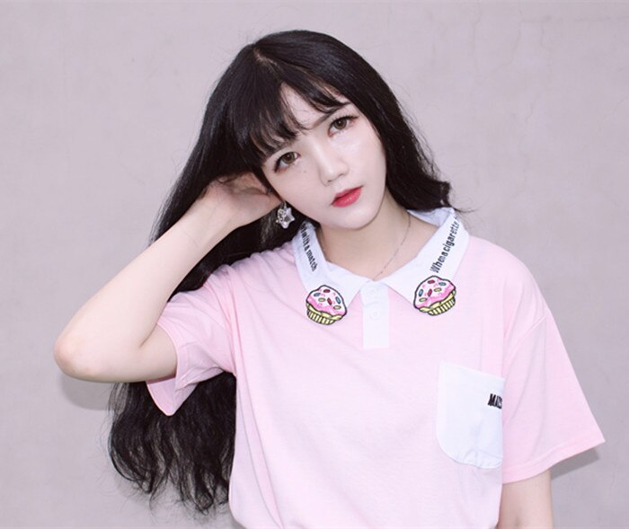 Women Candy Color Cake Casual Loose Summer Polo Shirt