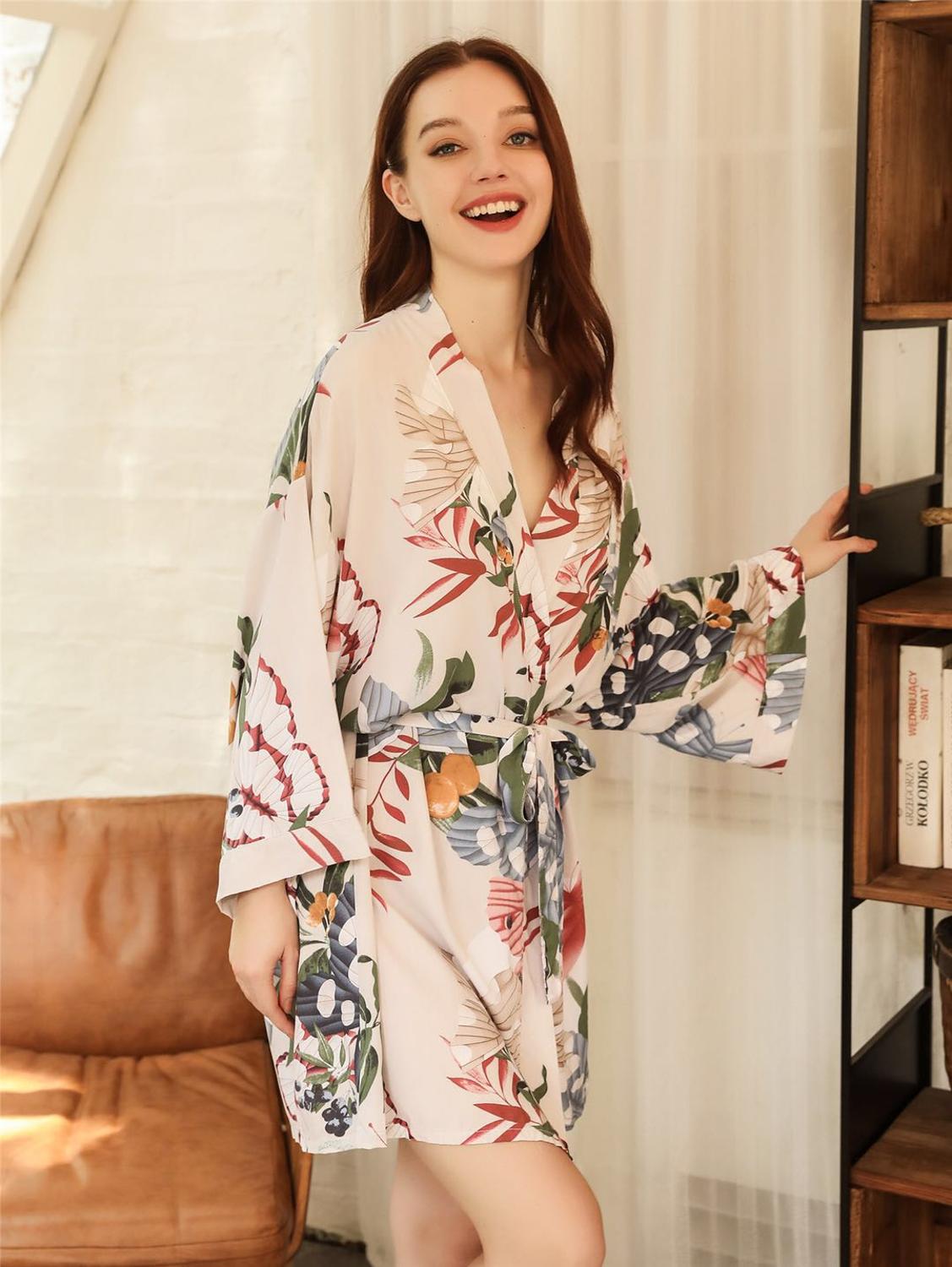 Women Floral Night Robe Fashion Dressing Gown Sleepwear