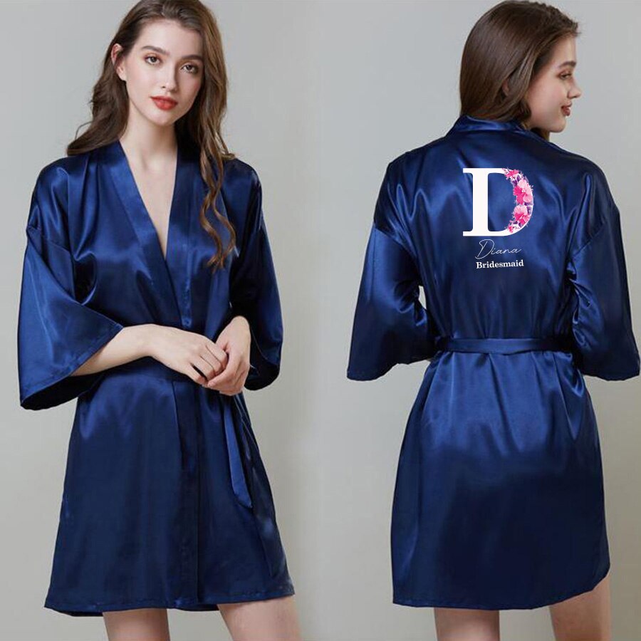 Personalised Bride Robe Custom Name Birthday And Bridesmaid Robe, Dressing Gown Satin Bridal Pajamas
