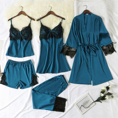 5 Pcs Sleepwear Women Sexy Robe Gown Silky Sleepwear Nightgown