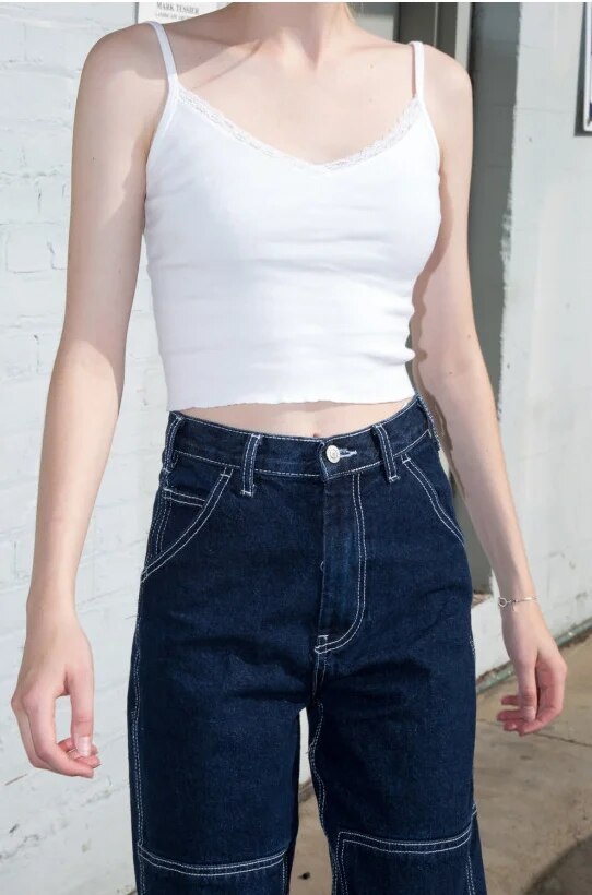 Women V-Neck Cropped Cami Top With Lace Vest Tank
