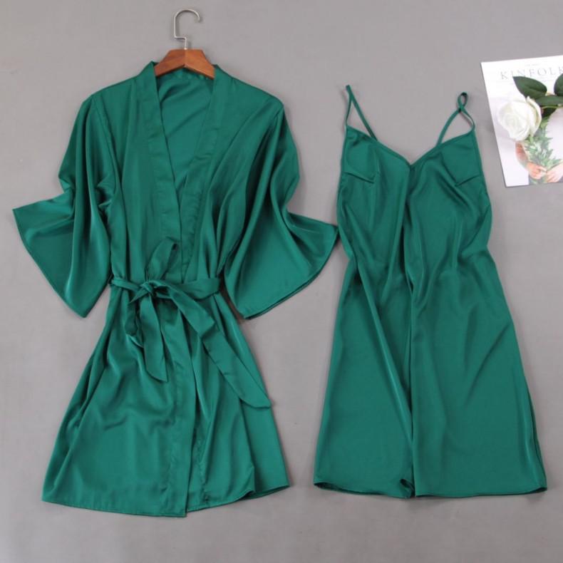 Women Satin Lace Sleepwear 2 PCS Nightgown Sexy Robe Set Bridesmaid Intimate - MinoExpress