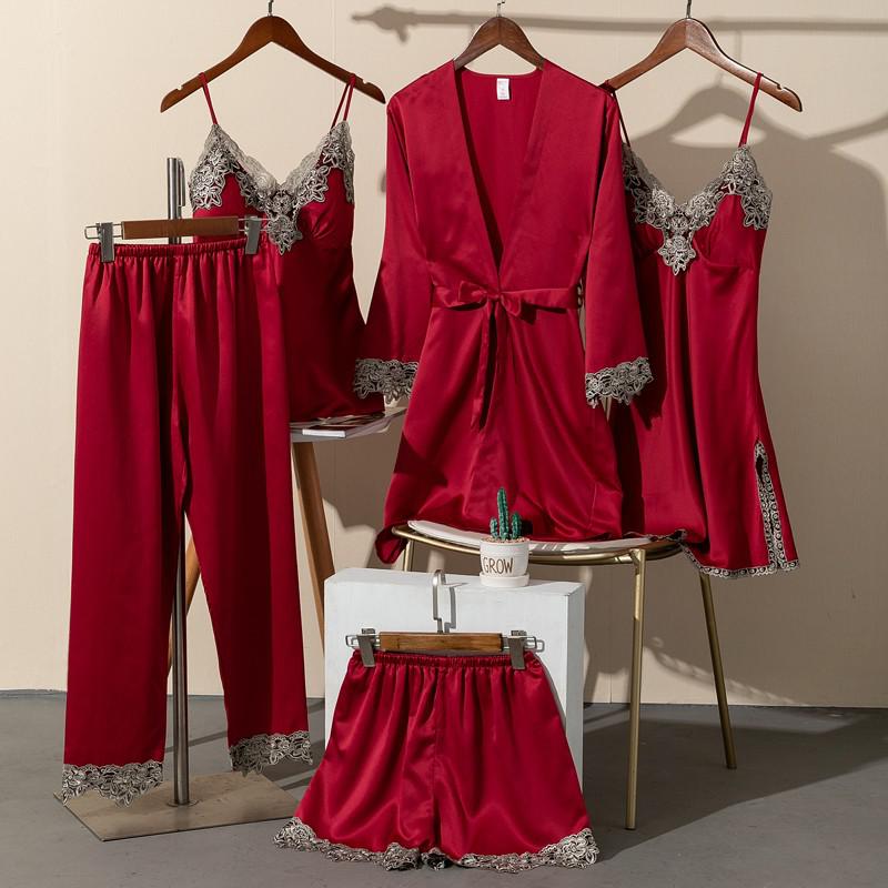 5 Pcs Sleepwear Women Sexy Robe Gown Silky Sleepwear Nightgown