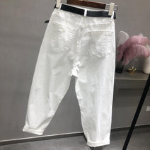 Women White Jeans High Waist Vintage Loose Denim Pants Casual Ankle-Length