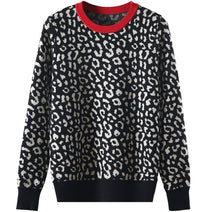 Women Leopard Knitted Pullovers Long Sleeve Crewneck Jumpers