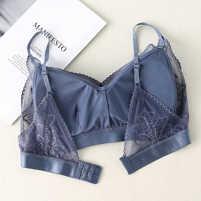 Women Lace Wirefree Thin Cup Padded Bra Sexy Backless Vest Comfort Lingerie