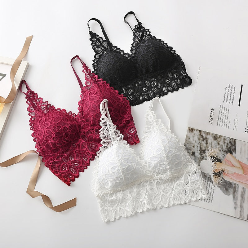 Women Lace Sexy Underwear Lingerie Wireless Padded Push Up Summer Soft Backless Bras