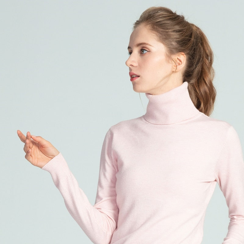 Women'S Tops Solid Turn-Down Collar Thick Turtleneck Pullovers