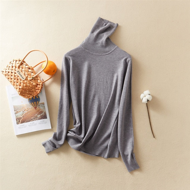 Women'S Tops Solid Turn-Down Collar Thick Turtleneck Pullovers