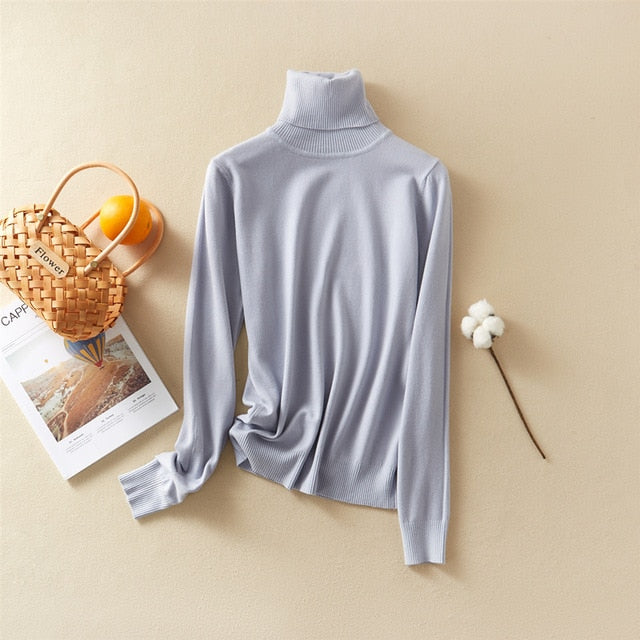 Women'S Tops Solid Turn-Down Collar Thick Turtleneck Pullovers