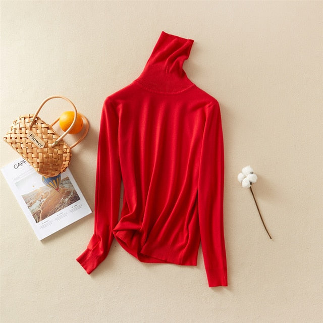 Women'S Tops Solid Turn-Down Collar Thick Turtleneck Pullovers
