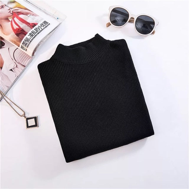 Women Autumn & Winter Vintage Turtleneck Pullovers Casual Loose Long Sleeve Shirts