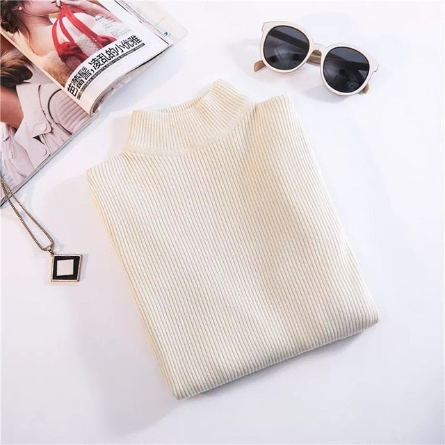 Women Autumn & Winter Vintage Turtleneck Pullovers Casual Loose Long Sleeve Shirts