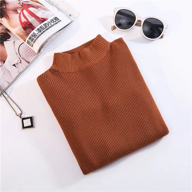 Women Autumn & Winter Vintage Turtleneck Pullovers Casual Loose Long Sleeve Shirts