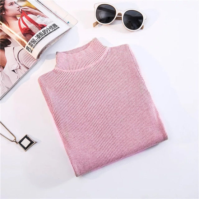 Women Autumn & Winter Vintage Turtleneck Pullovers Casual Loose Long Sleeve Shirts
