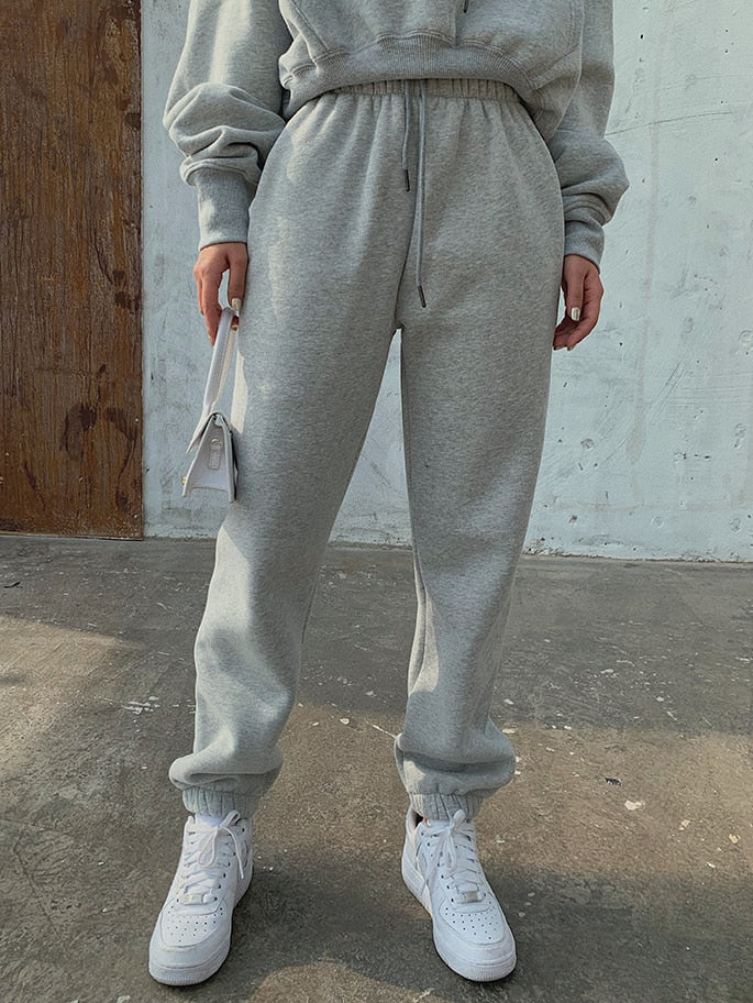 Women Hoodies Suit Solid Casual Tracksuit Velvet 2 Pcs Set Sports Sweatshirts