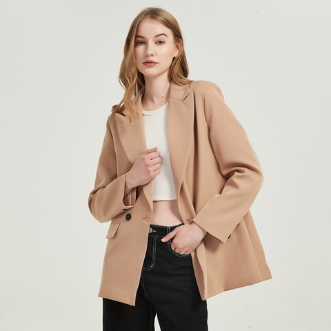 Women Blazer Casual Solid Color Double-Breasted Pocket Coat Jacket