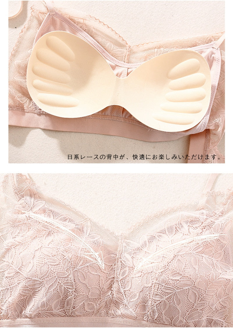Women Lace Wirefree Thin Cup Padded Bra Sexy Backless Vest Comfort Lingerie