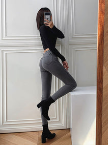 Women Stretch Jeans Vintage High Waist Elastic Skinny Pencil Denim Pants