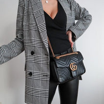 Women Vintage Plaid Blazer Double Breasted Suit Jacket Oversized